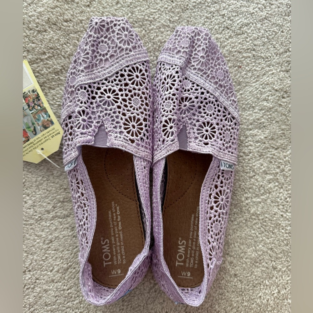 NWT Purple crochet TOMS slip on shoes